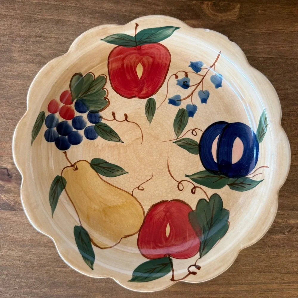 Alco Industries Ceramic Fruit Harvest Pie Dish Scalloped Rim Farmhouse Decor